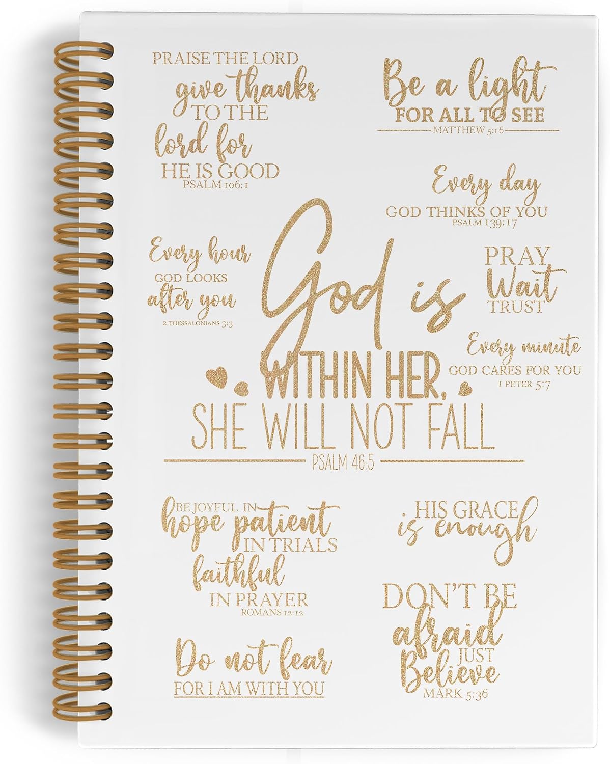 QLMX Gold Christian Gifts for Women Spiral Notebook, God Is Within Her She Will Not Fall Journal Notebook, Inspirational Religious Notebooks for School Work, Bible Verse Office Supplies Gifts, 5.5x8.3