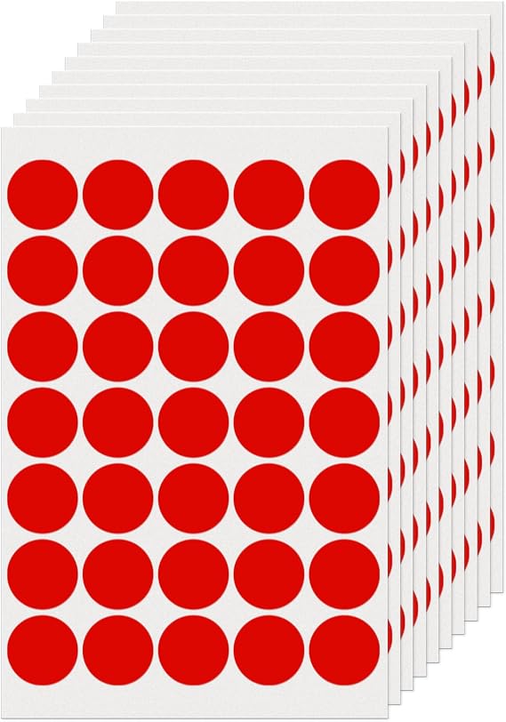 350 Pack Red Round Labels 25 mm Colour Coding Circle Dot Stickers