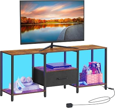 LIANTRAL Black Bedroom TV Stand with Storage Cabinet up to 50 inch TV, Small TV Console Table with Power Outlets 45 inch Media Entertainment Center for Living Room Bedroom (Rustic Brown)