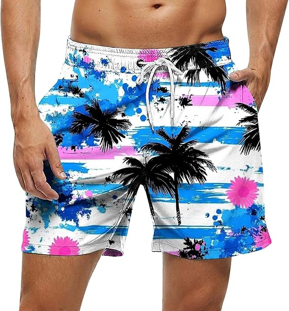 Mens Tropical Print Swimwear Shorts Drawstring Beach Basic Swim Briefs Quick Dry Board Shorts Soft Swim Trunks 2025