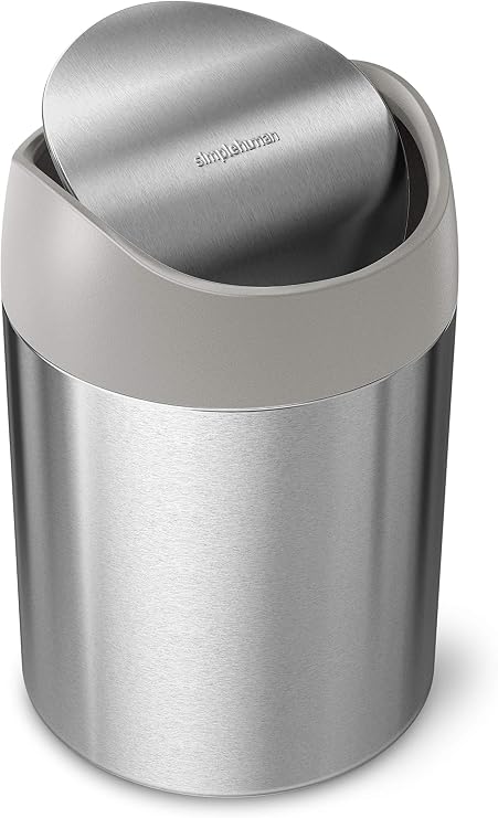 simplehuman Mini Countertop Trash Can, 1.5L / 0.4 Gallon Compact Vanity Trash Can, Balanced Swing Lid, Brushed Stainless Steel (Pack of 6)