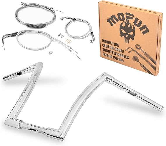 Mofun 12" Rise Handlebar and Cable Kit Fit for Harley Softail 2008-2014 | Fit for Fat Boy Slim Deluxe Rocker, Include Handlebar and Non-ABS Front Brake Line, Throttle Idle Cable, Clutch Cable Chrome