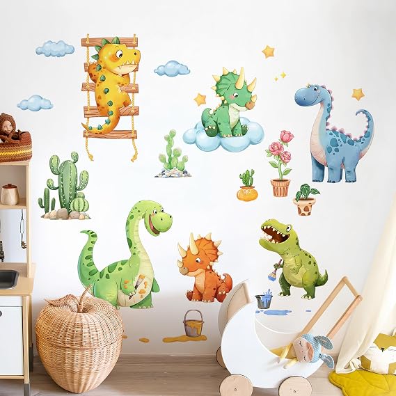 Cartoon Dinosaur Wall Decals Funny Dino Park Stickers