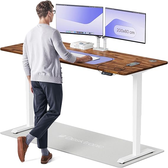 Desktronic HomePro Solid Wood Standing Desk – 200 X 80 Cm Height Adjustable Desk With Dual Motor, Touchscreen Controller, Usb/usb-c Ports, And 3 Memory Presets – Modern Office Desk For Home Or Work