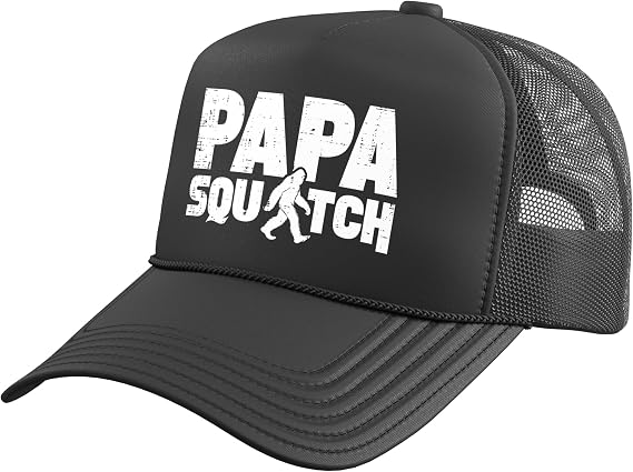 Fathers Day Bigfoot Papa Squatch Sasquatch Dad Daddy Men Trucker Hat with Adjustable Mesh Back