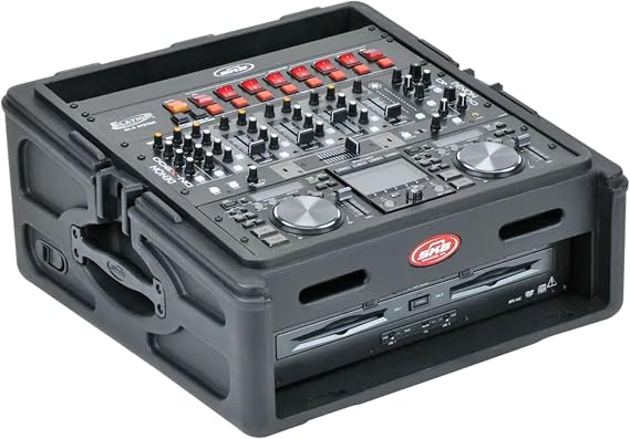 SKB Roto Rack/Mixer Console, 10U Slanted Rackmount on top, 2U Rackmount in Front with Steel Threaded Rails, Hard Lid and Doors and Side Access Ports