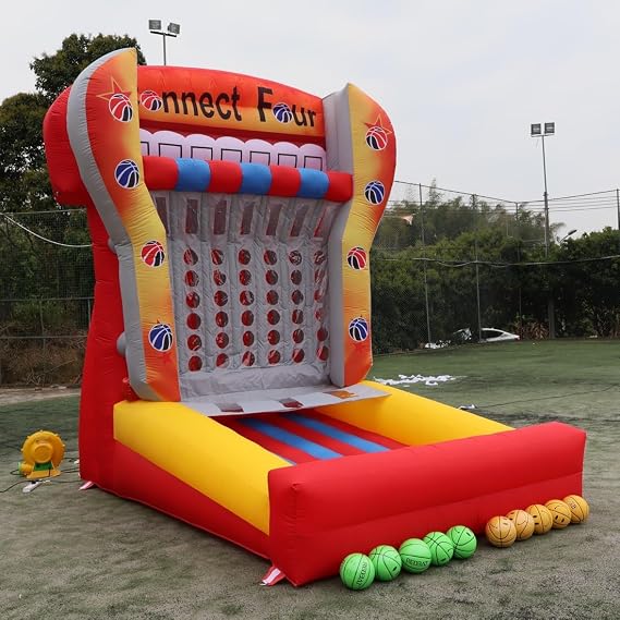 Giant 4 in a Row Connect Inflatable Connect 4 Basketball Game with Blower+20 Balls, Inflatable Carnival Games for Party, Lawn Games, School Events
