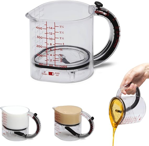 Dreamfarm Big Upcup All-in-1 Adjustable Measuring Cup - 2 Cup | Measures dry and liquid ingredients and scrapes itself clean, easy-to-read metric and imperial measurements, microwave safe
