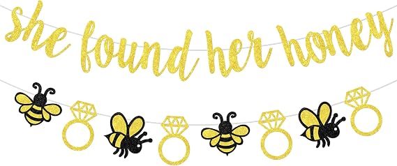 Sursurprise Bee Bridal Shower Decorations - She Found Her Honey Banner, Bumble Bee Diamond Ring Garland for Bride's Bridal Shower, Engagement, Wedding, Bachelorette Party Supplies