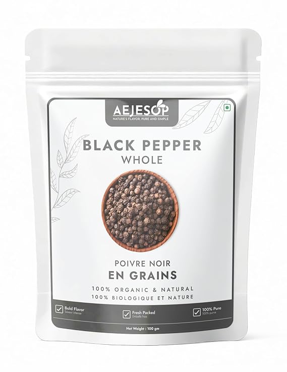 AEJESOP Black Pepper Whole, Kali Mirch, Indian Spices, 3.5 oz (100g)