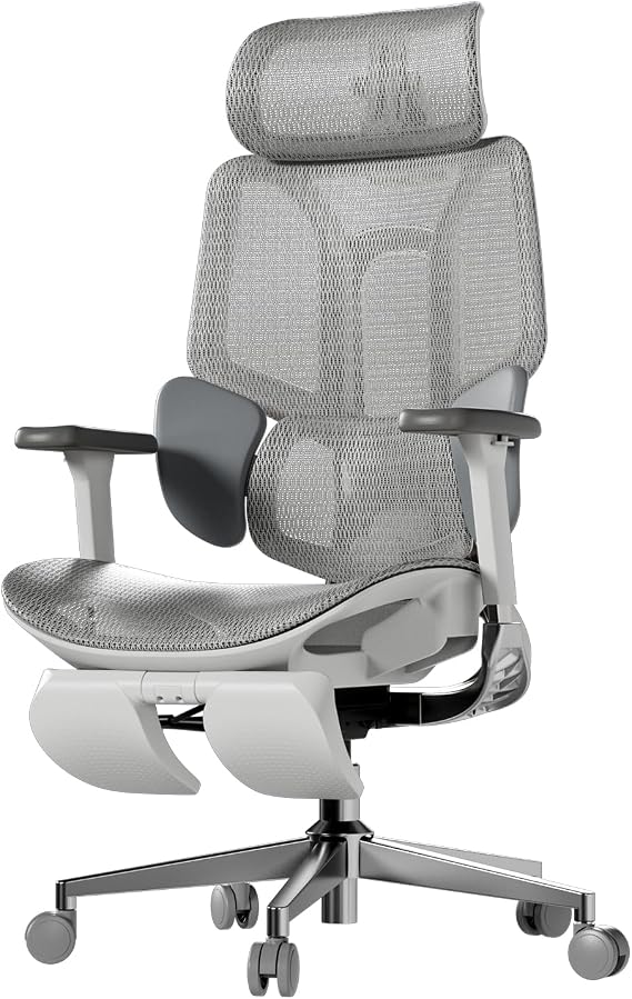 Hbada E3 Air Office Chair, Ergonomic Desk Chair, Telework, No Fatigue, Mesh Chair, T-shaped Backrest, 3-Zone Lumbar Support, 3D Headrest, Approximately 140-degree Reclining, Gray E3 with 3D Armrest