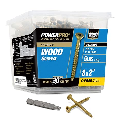 Power Pro Exterior Wood Screws, #8 x 2in, 5lb Box, 709 Pieces, Bronze