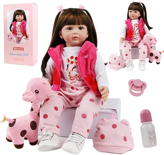 ZIYIUI 24 Inch 60cm Reborn Baby Dolls Soft Silicone Vinyl Lifelike Handmade Reborn Girls Baby Toddlers Newborn Toys Xmas Gifts Reborn Babies