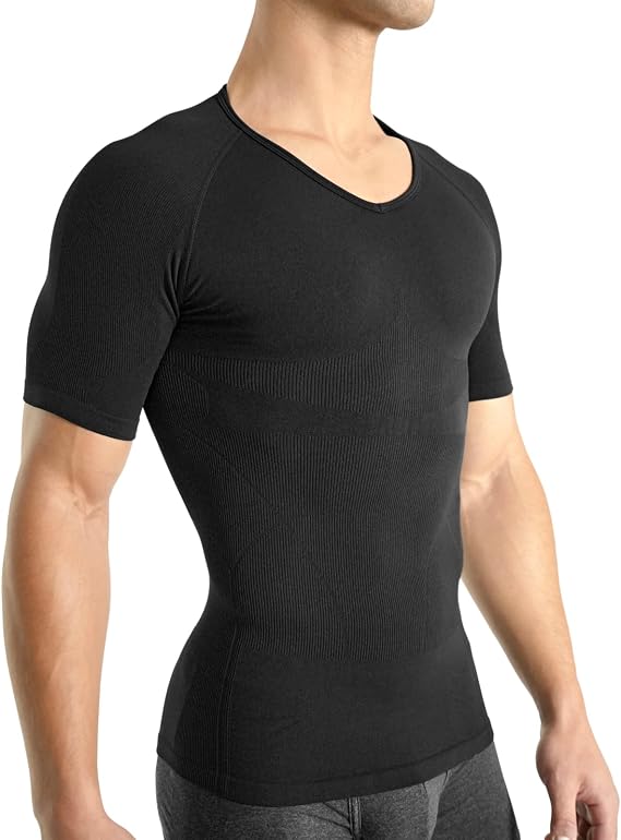 Rounderbum Mens Compression Tech T-Shirt Seamless Posture Support & Core Shaping Undershirt, 4 Colors