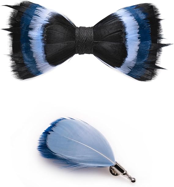 Handmade Feather Pre-tied Bow tie and Brooch Sets for Men