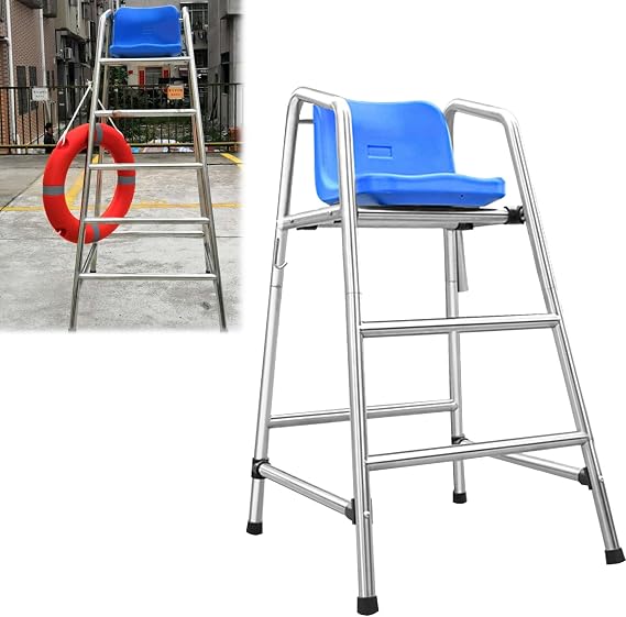 304 Stainless Steel Lifeguard Chair for Large Swimming Pool, Heavy-Duty Outdoor Safety Equipment Life Chairs, Patio Bar Stool for Lake Beach ( Color : Silver , Size : 2 steps H-120CM/47.2INCN/3.9FT )