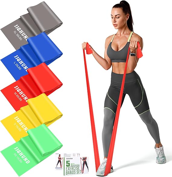 Resistance Bands Set, Exercise Bands with 5 Resistance Levels, Long Stretch Bands for Men &amp; Women, Workout Resistance Bands for Yoga Gym Pilates Fitness Strength Training Muscle Building