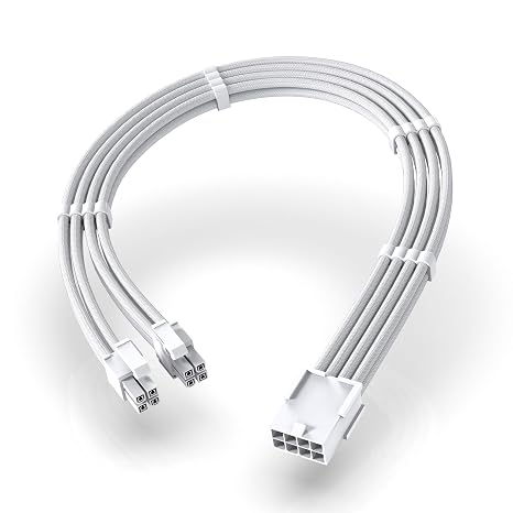 EZDIY-FAB EPS 8-Pin Female to CPU 8-Pin (4+4) ATX 4 Pin Male Power Supply Adapter Extension Cable for Motherboard 11.8 inch (30 cm)-All White