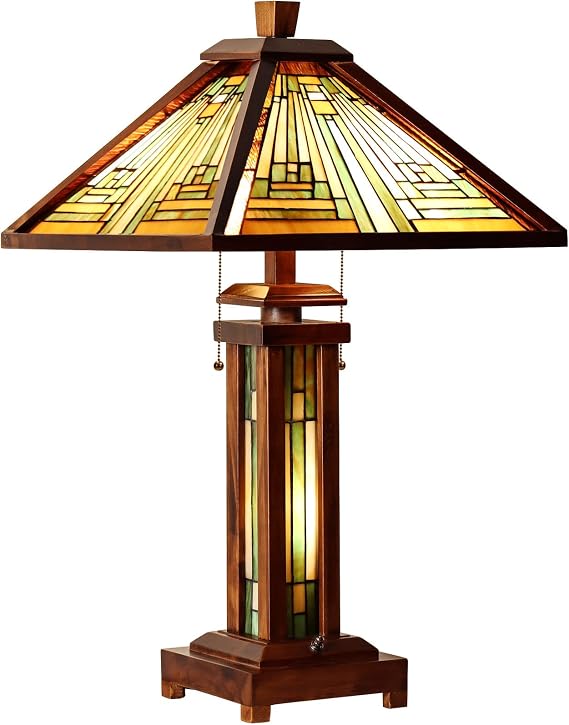 Capulina Tiffany Lamp Antique Amber Brown Stained Glass Table Lamp 3-Light