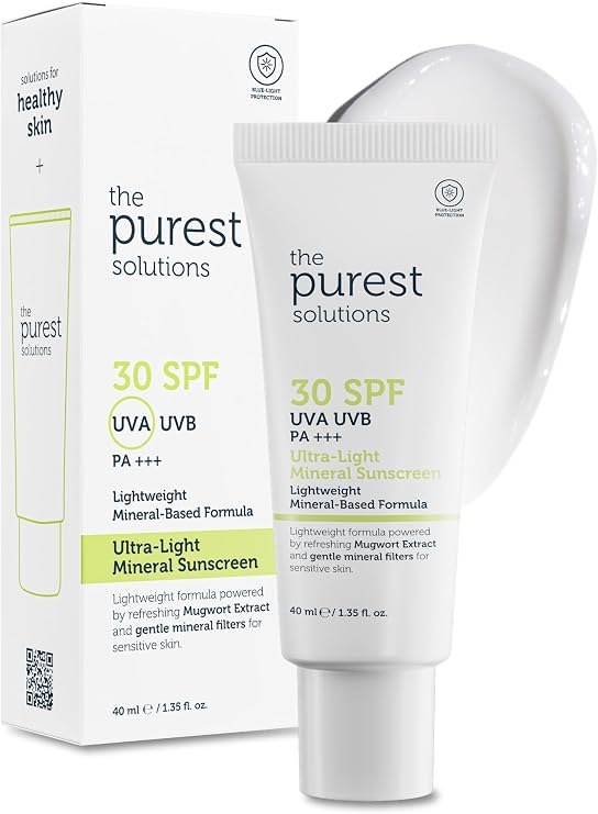 The Purest Solutions Mineral Filtreli Güneş Koruyucu Krem SPF 30,%100 Çinko Bazlı, Hassas Cilt, 40 ml