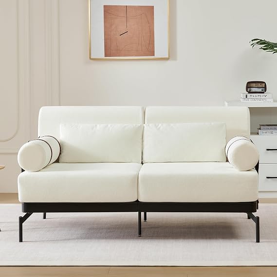 Modern Loveseat Sofa for Living Room, 2-Seater Sofa Couch with Cylindrical Armrests, Love Seat Couches with Flexible USB Ports, Easy Assembly for Small Spaces (Beige)