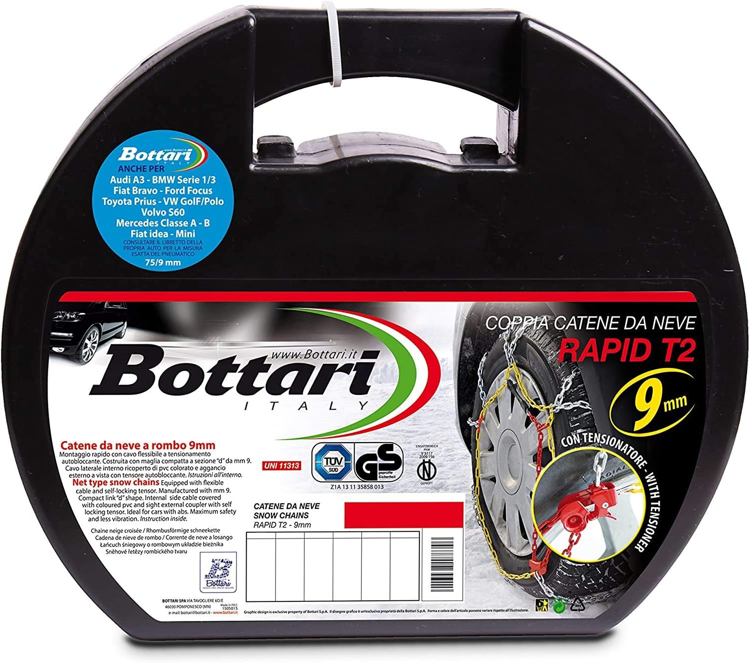 Bottari 18823 "Rapid T2, 9 mm car Passenger Snow Chains, TUV and ONORM Approved, Size 065