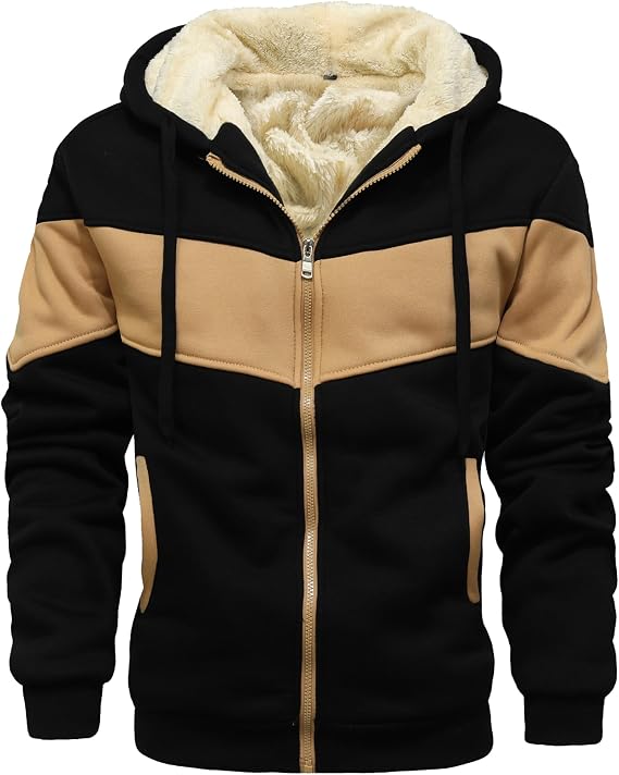 Men's Winter Fleece Thermal Jackets for Men Sherpa Lined Hoodies Warm Thick Jacket Outerwear