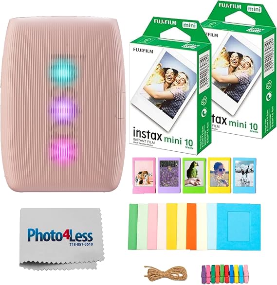 FUJIFILM INSTAX Mini Link 3 Smartphone Printer Bundle with Fujifilm Instax Mini Film (20 Sheets), Hanging Photo Frames, Table top Photo Frame for Mini Film (Rose Pink)