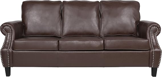 Dowd 3 Seater Sofa with Nailhead Trim - Faux Leather - Dark Brown
