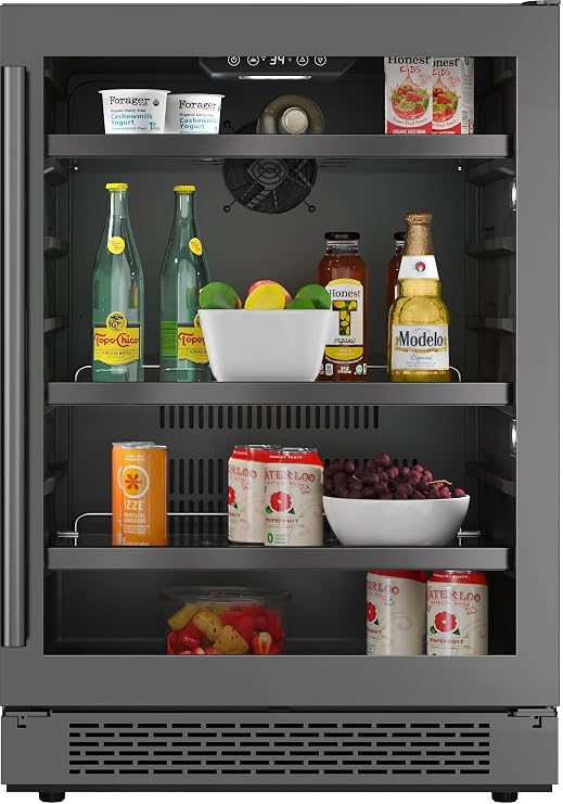 Avallon ABR241BLSS 24 Inch Wide 140 Can Energy Efficient Beverage Center with LED Lighting, Double Pane Glass, Touch Control Panel and Right Swing Door