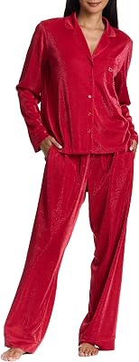 bebe PJ Sets for Women Metallic Shimmer, Womens Button Down Pajama Sets Loungewear, Ladies Sleepwear