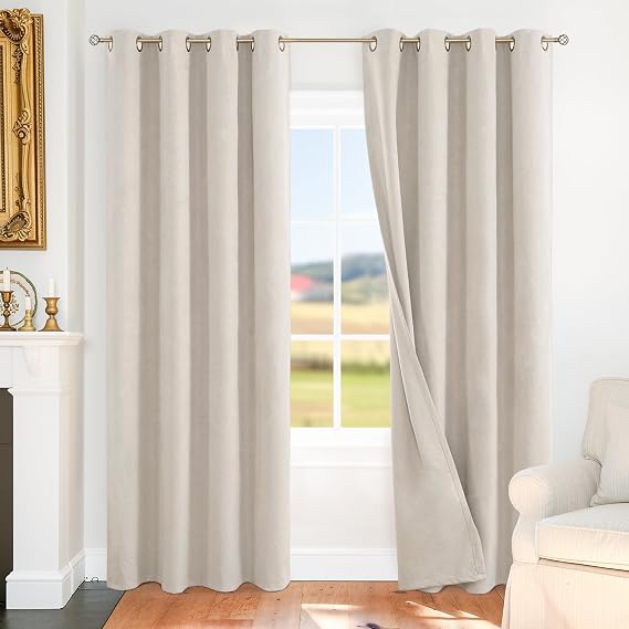 BGment 100% Beige Blackout Curtains for Living Room 84 Inch Long - 2 Panels