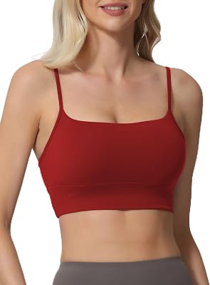 Sports Bras for Women Spaghetti Strap Padded for Yoga Running Gym Workout, Wireless Scoop Neck Bras Crop Tank Top