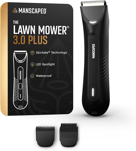 MANSCAPED The Lawn Mower 3.0 Plus Groin & Body Hair Trimmer Updated SkinSafe Trimmer Blade, Waterproof Wet/Dry Groomer, USB-C Rechargeable, Mens Wireless Ball Shaver, Tuxedo Black
