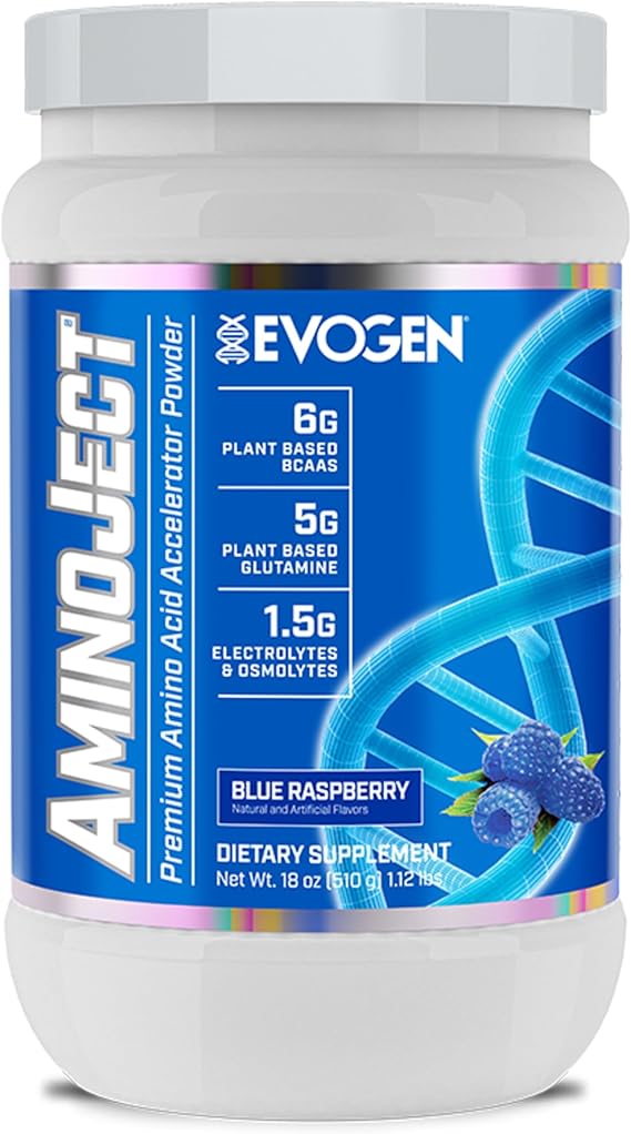 Evogen AminoJect - Premium BCAA Powder & EAA Recovery Formula with Electrolytes | Amino Acids Supplement for Muscle Growth, Hydration, Recovery | Blue Raspberry | 30 Servings