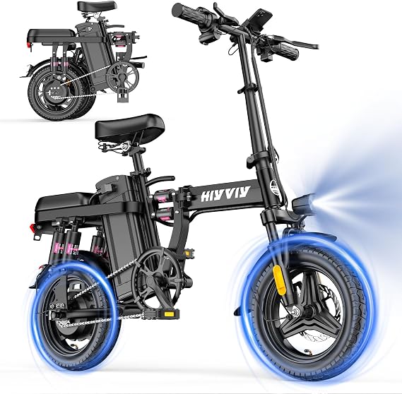 H14 Electric Bike for Adults, Peak 1200W/1500W 25 MPH Folding Electric Bikes for Adults, 48V 10A(480WH) Ebike, 45 Miles(PAS) E Bike, 11-Level Full Suspension E-Bike, 14"2.0" Folding Ebike for Teens