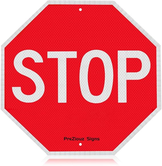 1 Pack Stop Signs 24 x 24 Inch, Large Street Road Stop Warning Traffic Signs, Octagon Prismatic Engineer Grade Reflective Sheeting Rust Free Aluminum, UV Protection & Weatherproof