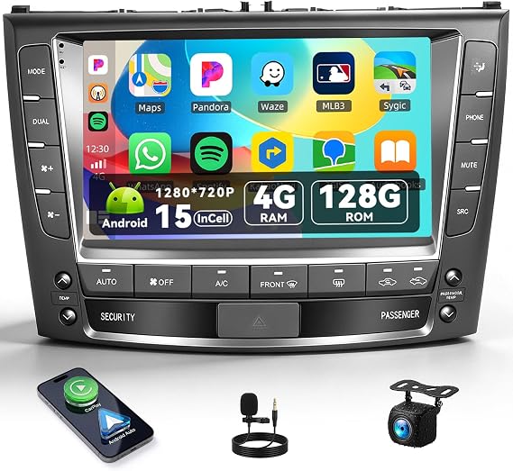 [4G+128G] for Lexus IS250 IS300 IS350 2006-2012 Android Car Radio with Carplay Android Auto 9 Inch Touch Screen Bluetooth FM RDS/WiFi/GPS Navigation/SWC+AHD Backup Camera