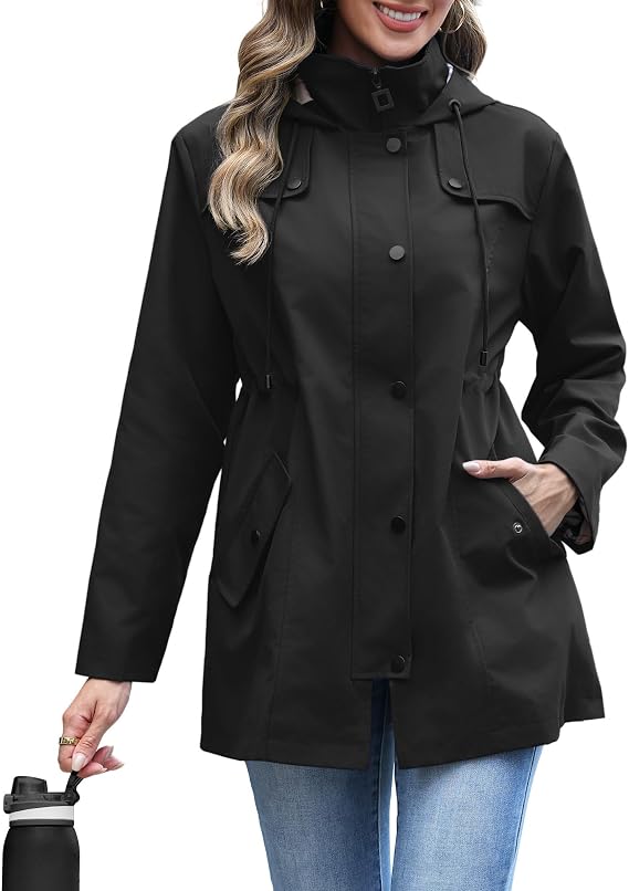 RUMIA Raincoat Women Waterproof Long Hooded Trench Coats Lined Windbreaker Jackets for Women 2026 S-2XL