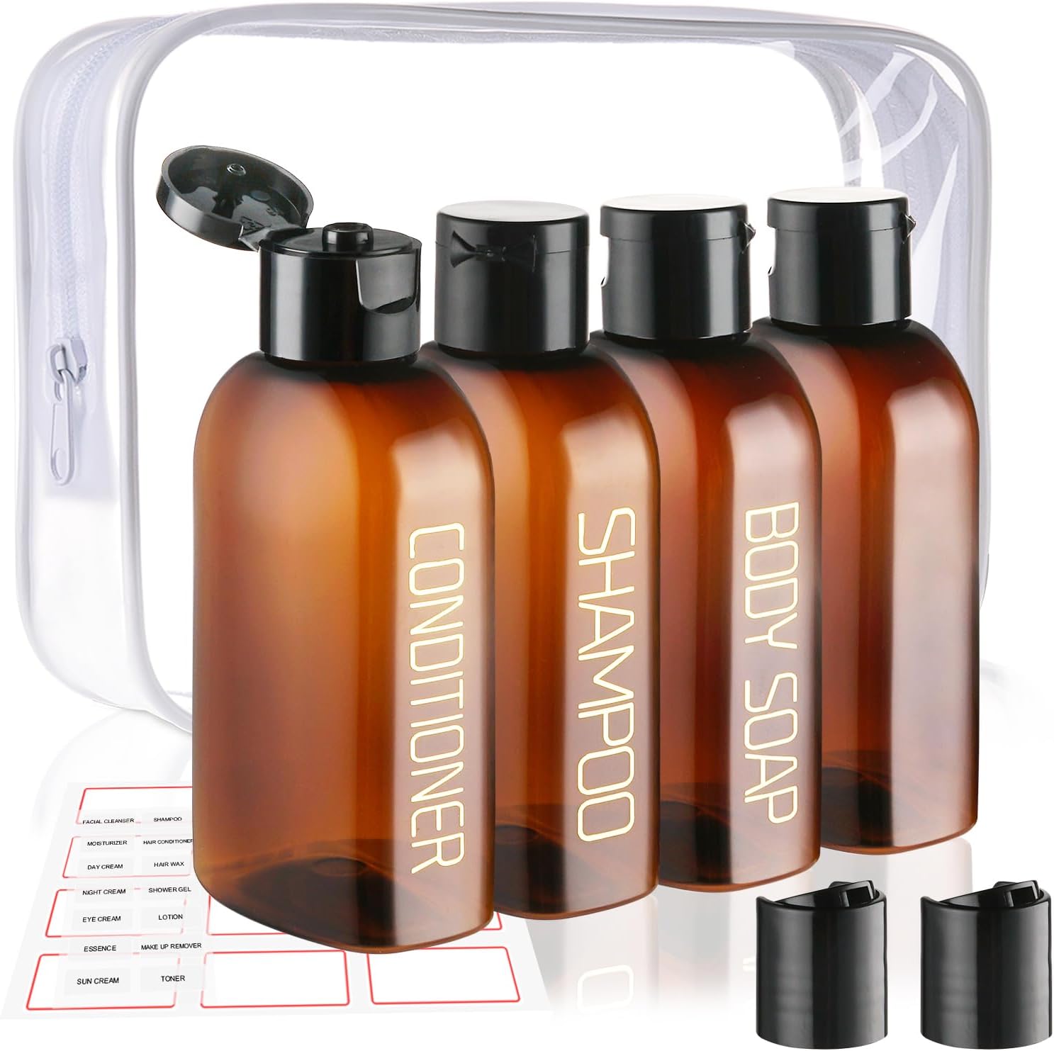 Travel Bottles for Toiletries 4pcs 100ml Leak Proof Travel Size Toiletries TSA Approved Travel Shampoo and Conditioner Bottles Reusable Travel Kit Plastic Squeeze Bottles with Flip Cap