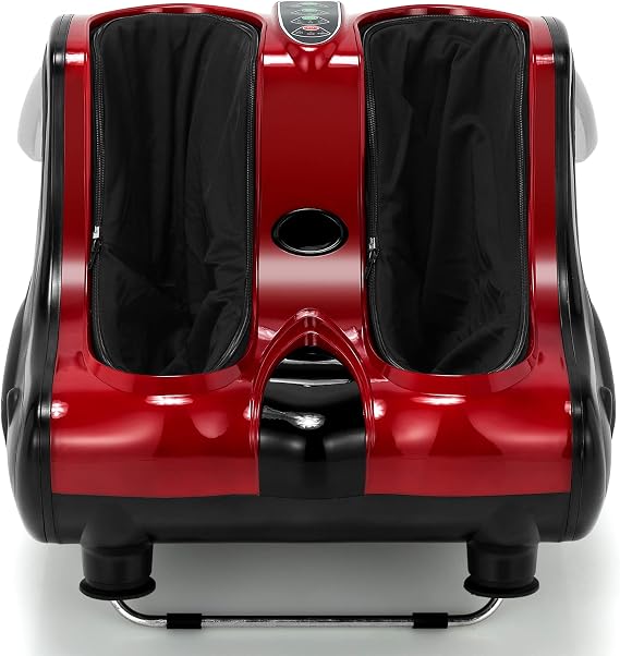 RELAX4LIFE Foot and Calf Massager, Shiatsu Foot Massager Machine w/Heating, Kneading, Vibration, Rolling, Adjustable Speed & Tilt Base, Leg Massager for Pain Relief (Red)