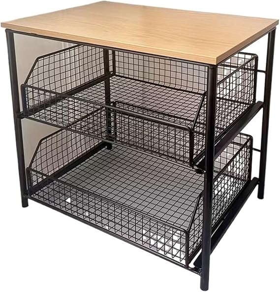 Space-Saving Multi-Layer Kitchen Countertop Storage Rack - Sturdy Organizer With Drawers & Metal Baskets(True colors)