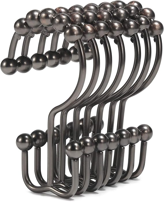 Shower Curtain Hooks, Goowin Shower Curtain Rings, Stainless Steel Shower Curtain Hooks Rust Proof Free Sliding Double Shower Hooks for Curtain, Shower Curtains & Liners (Bronze)