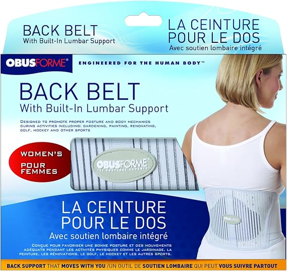 ObusForme Back Support Belt with Built-in Lumbar Support | Lower Back Brace | Elastic Abdominal Support | Breathable, Compression Band | Tailored to Female Physique (Small/Medium)