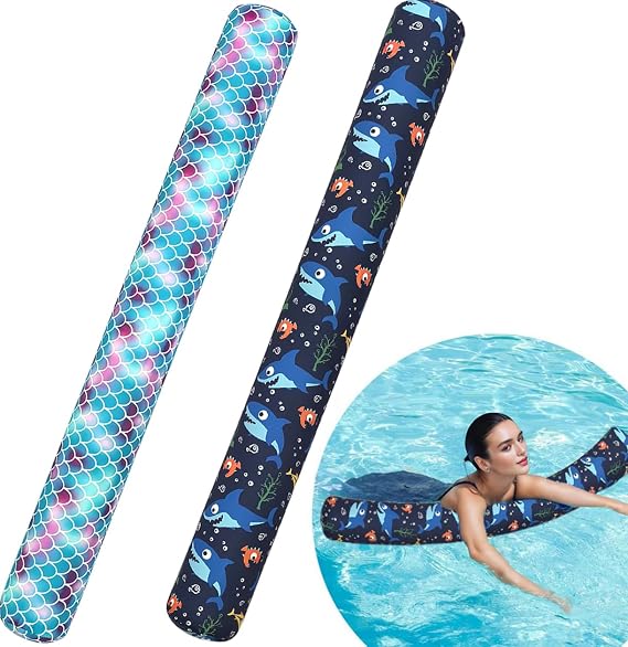 2 Pack Inflatable Pool Noodle Floats, 54 Large Swim Pool Noodles for Floating, Soft Fabric Covered Swimming Noodles Toys for Adults Pool Accessories, Premium Buoyancy for Swimming Floating