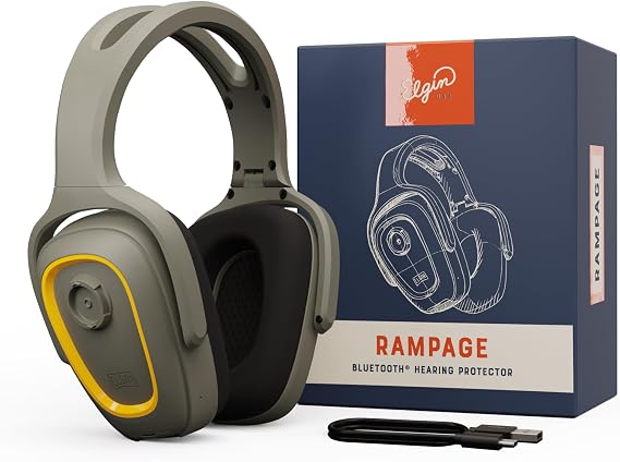 Elgin Rampage Bluetooth Hearing Protection Headphones, OSHA Compliant, 25 dB NRR, Noise Isolating Microphone, 40+ Hour Battery, IP65 Rated, Ideal for Construction, Landscaping, Industrial Use | OSHA Compliant, 25 dB NRR, 40+ Hour Battery, IP65 Rated, Ideal for Construction, Landscaping, Industrial Use