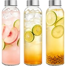 Glass Bottles with Lids, 500ml Glass Water Bottle, 3 Pcs Glass Milk Bottles with Lids, Clear Glass Drinking Bottles for Water, Milk, Juice and Smoothies