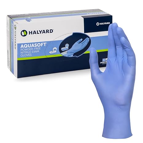 HALYARD AQUASOFT Nitrile Exam Gloves Box of 300, Blue - 3.1 mil, 9.5 Inches Size X-Small, Non Sterile, Powder-Free Disposable Gloves, 43932