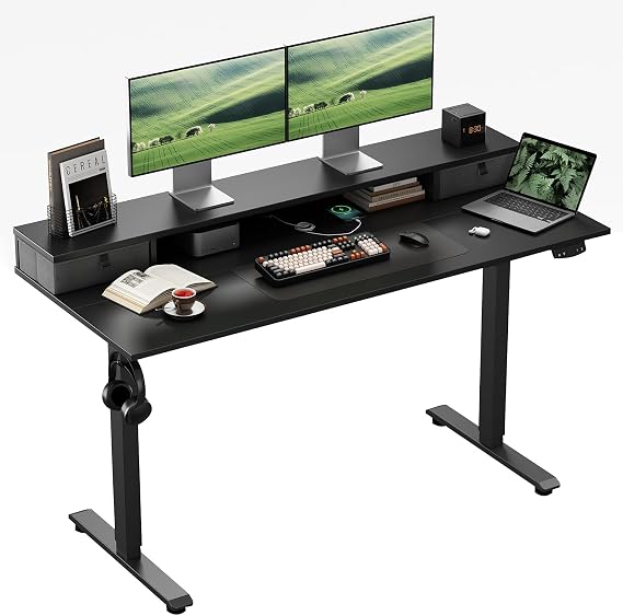 Klicelor Electric Height Adjustable Desk, with 2 Fabric Drawers, 140x60cm