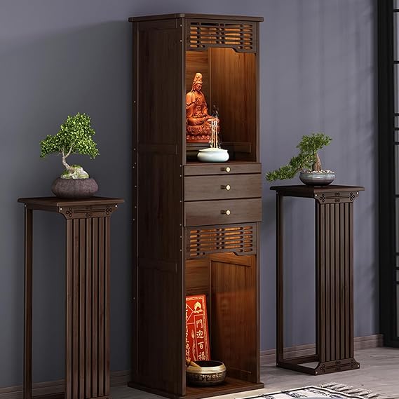 Altar Cabinet with Storage, Bamboo Buddha Statue Sculpture Display Stand Pedestal, Buddhist Supplies, for Spiritual Use(71cm/28'')